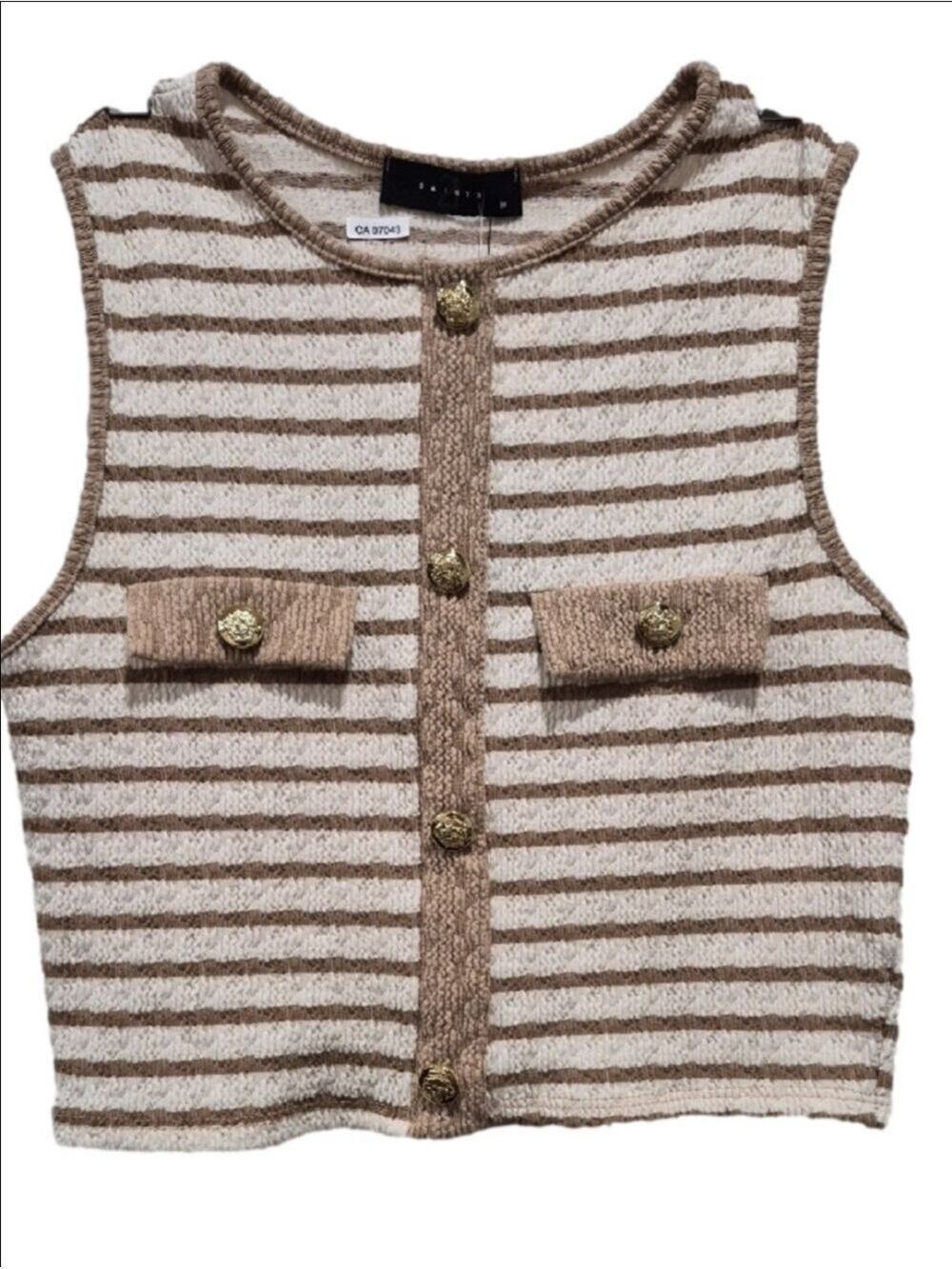 21 Saints Beige Cream Horizontal Stripe Textured Cropped Cardigan M - Picture 2 of 11